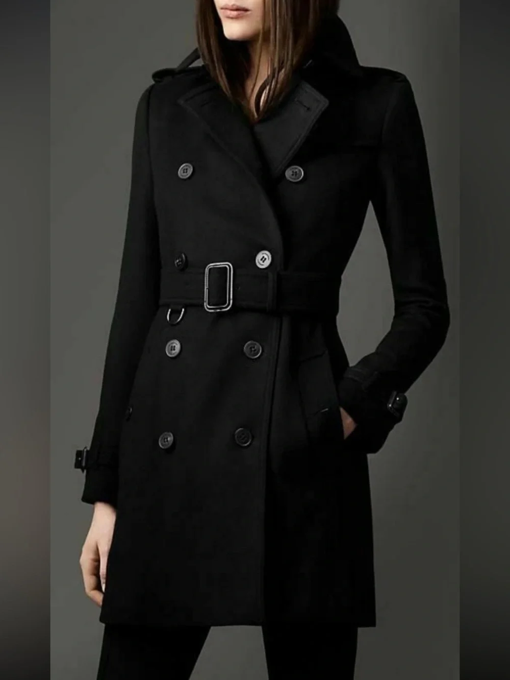 Burberry Kensington Nova Black Double Breasted Trench Coat US2 IT36 $2850 - Picture 3 of 12
